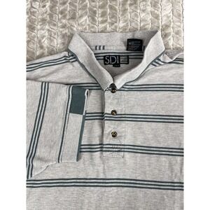 SDI Men XL Green Striped Beige Short Sleeve Golf Polo‎ Shirt